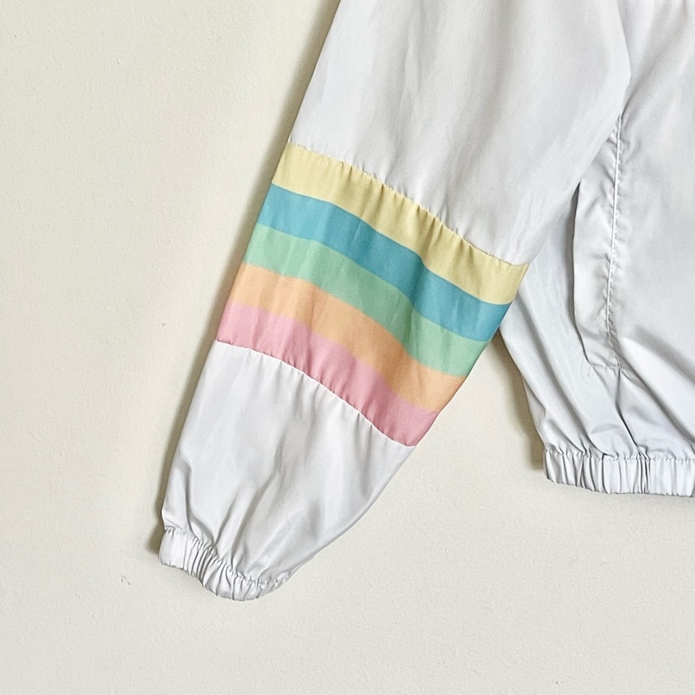 Twain Retro Rainbow Pastel White Zip Up Windbreaker Jacket Women’s Medium - Picture 4 of 10